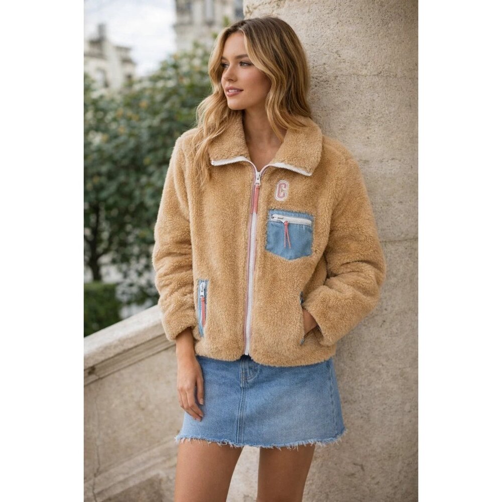COACH Sherpa Zip-Up Jacket size XS Cream  Excellent Condition! - Picture 13 of 13